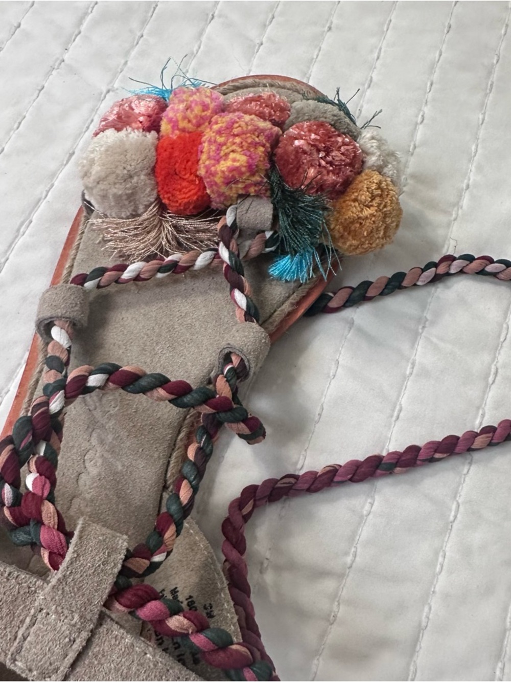 NWOB Free People Multicolor Pom-Pom Wrap Lace-Up Sandals - Picture 9 of 13